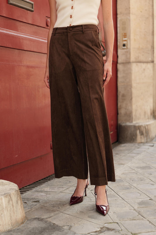 Oraije Barbara suedine wide leg broek bruin