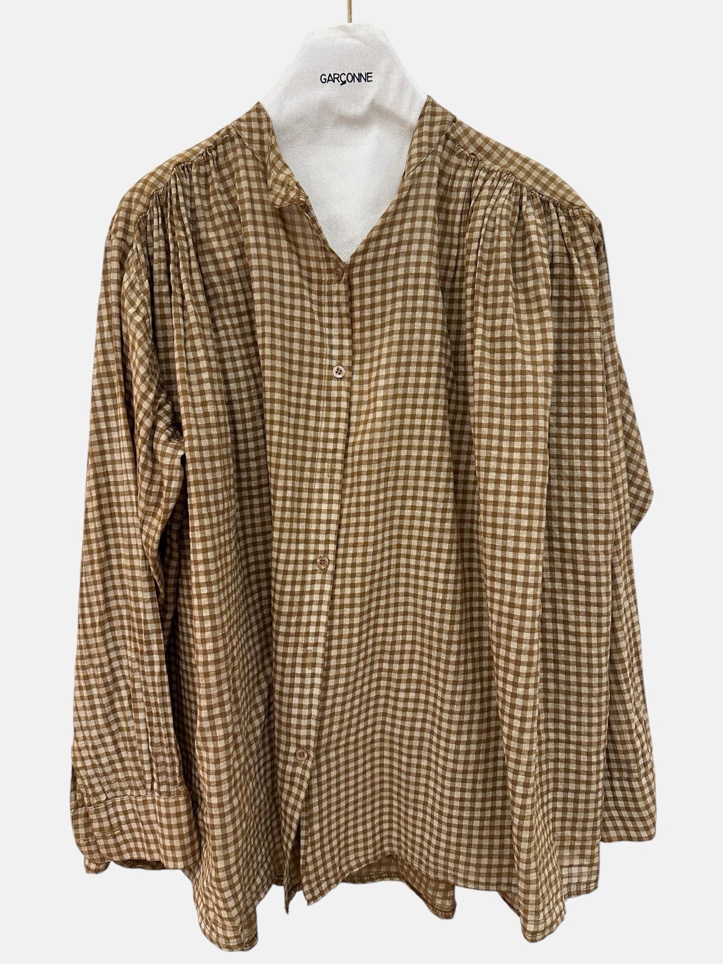 Garçonne Lot ruitjes blouse camel
