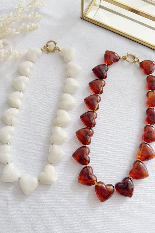 Ketting stenen hartjes cognac