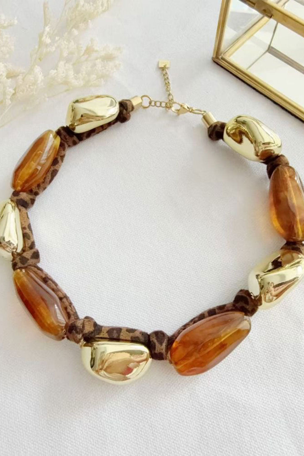 Ketting stenen leopard detail bruin