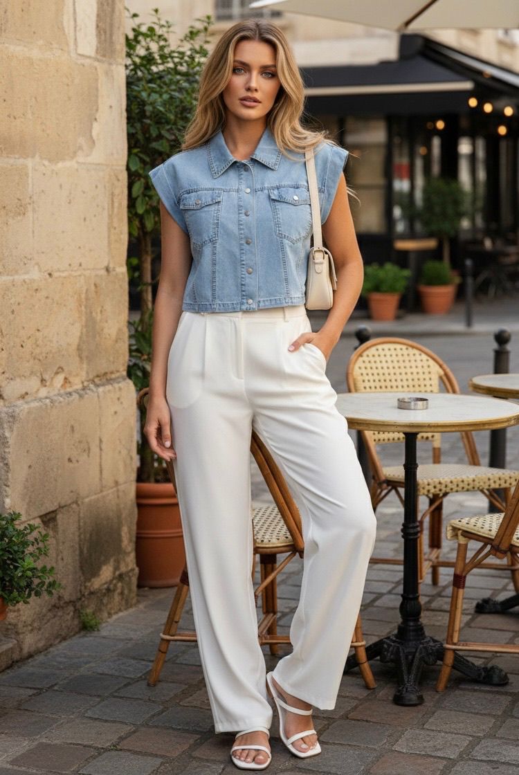 Mouwloze denim top lichtblauw