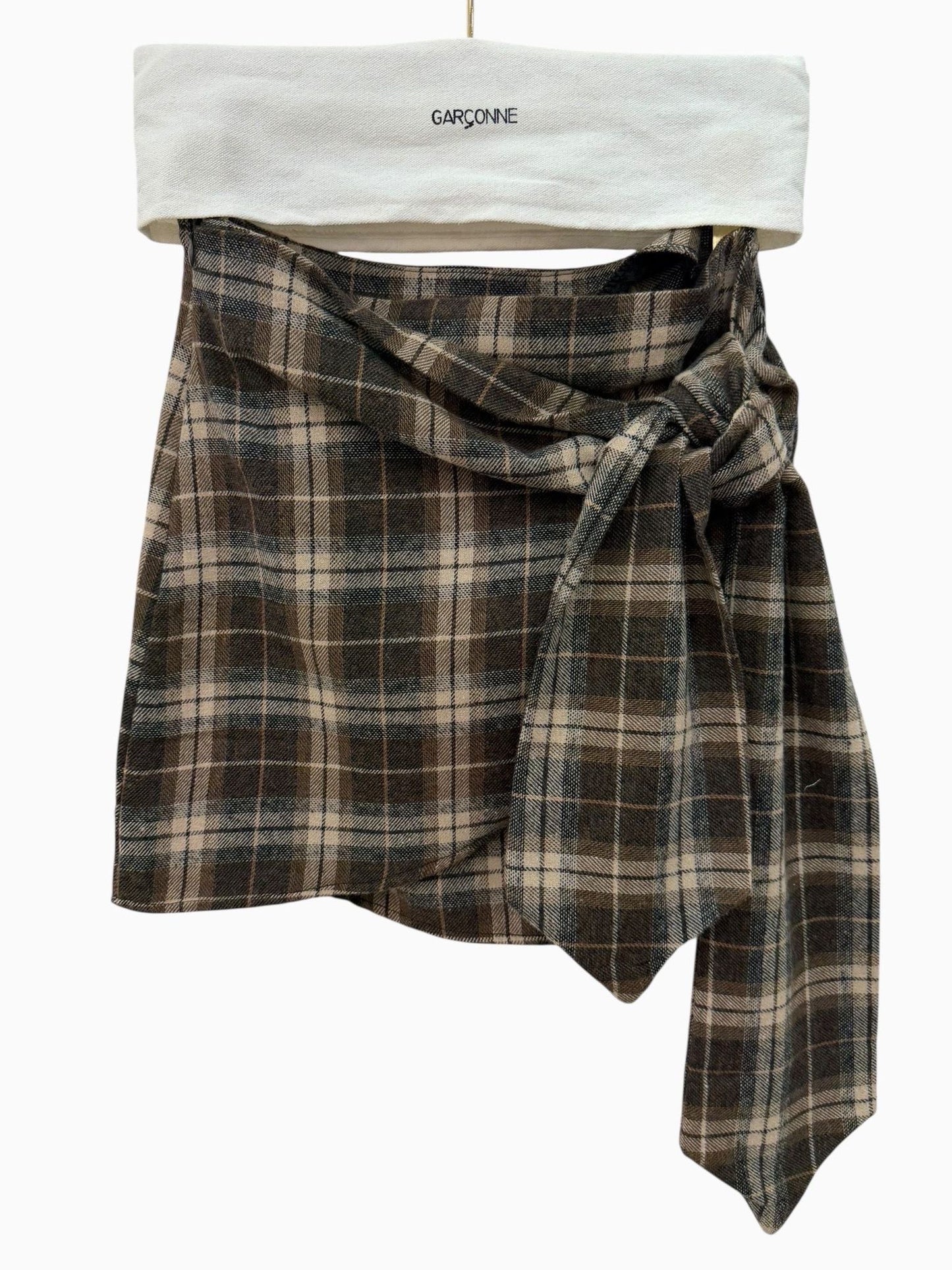 Garçonne rokje ruit strik ceintuur bruin