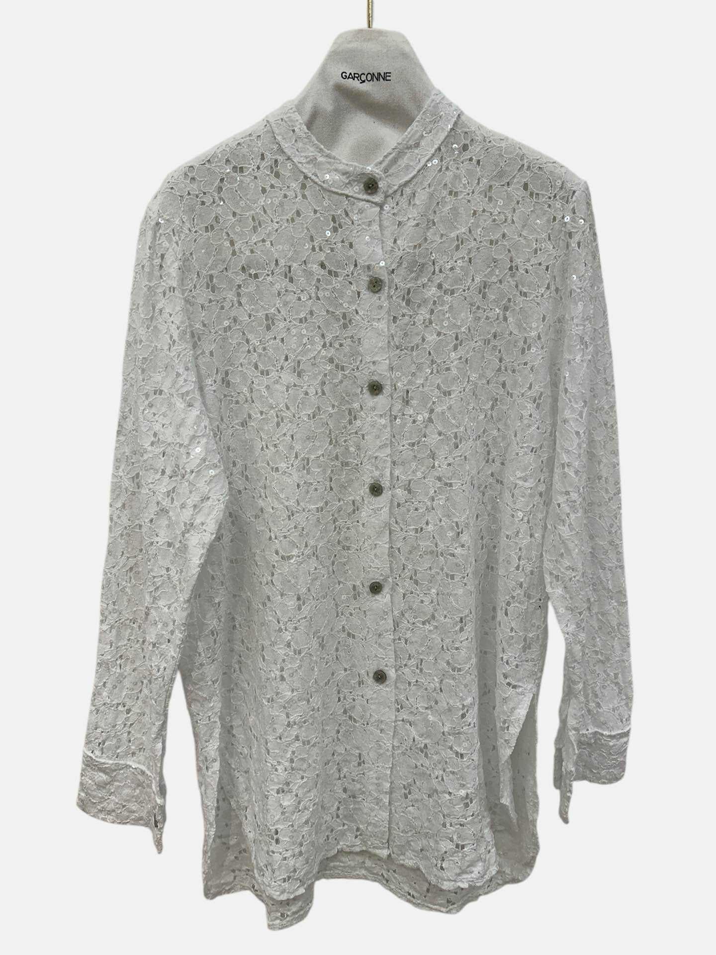Garçonne Loesje kanten pailletten blouse wit