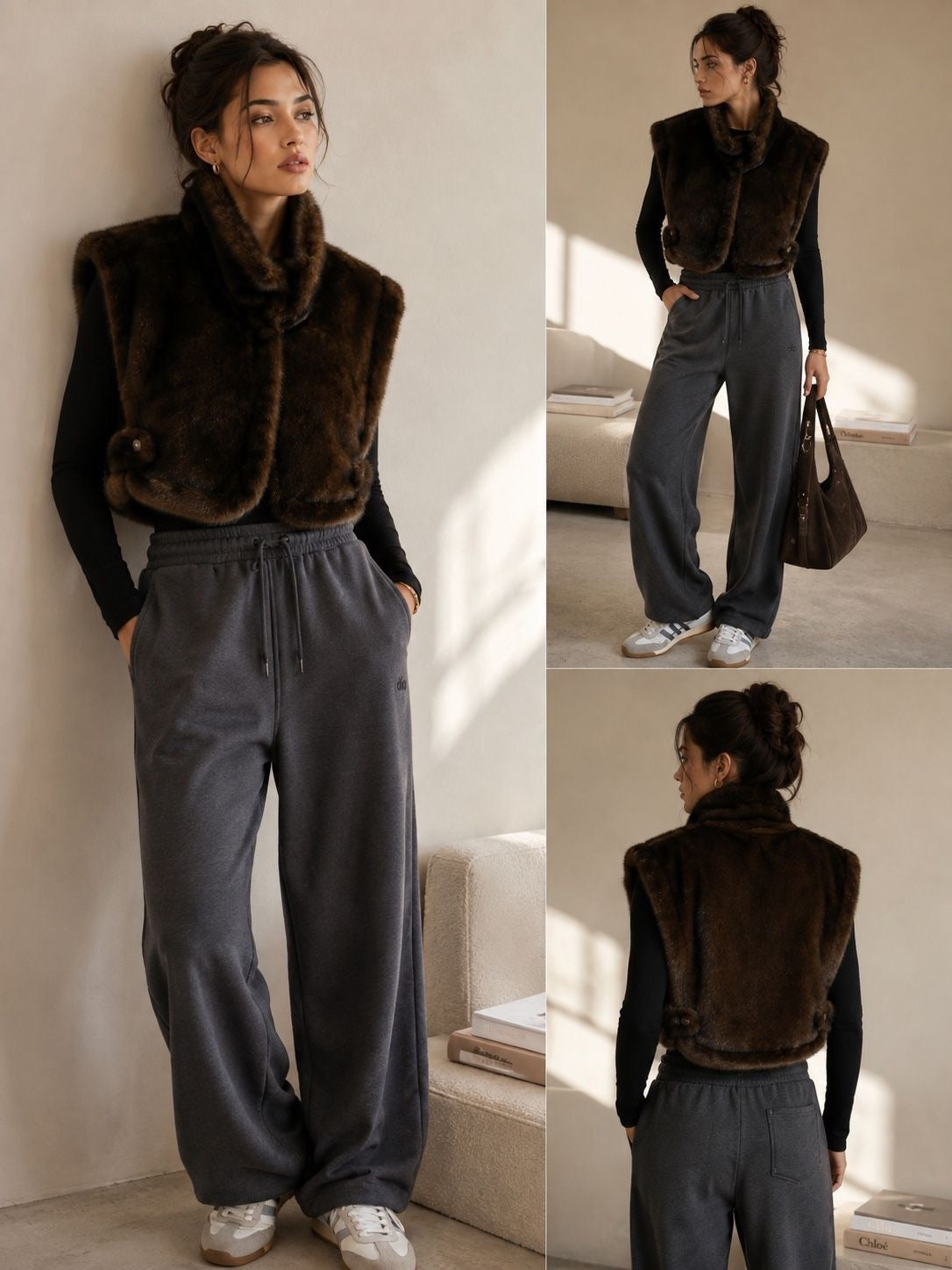 Gold & Silver fake fur gilet bruin