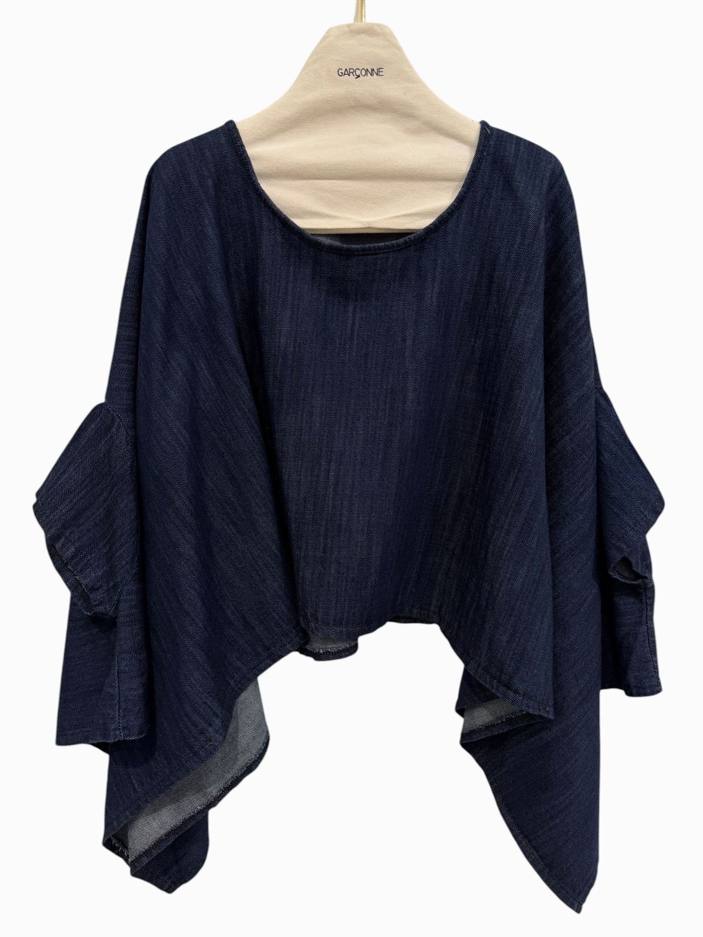 Garçonne denim ponchotop donkerblauw