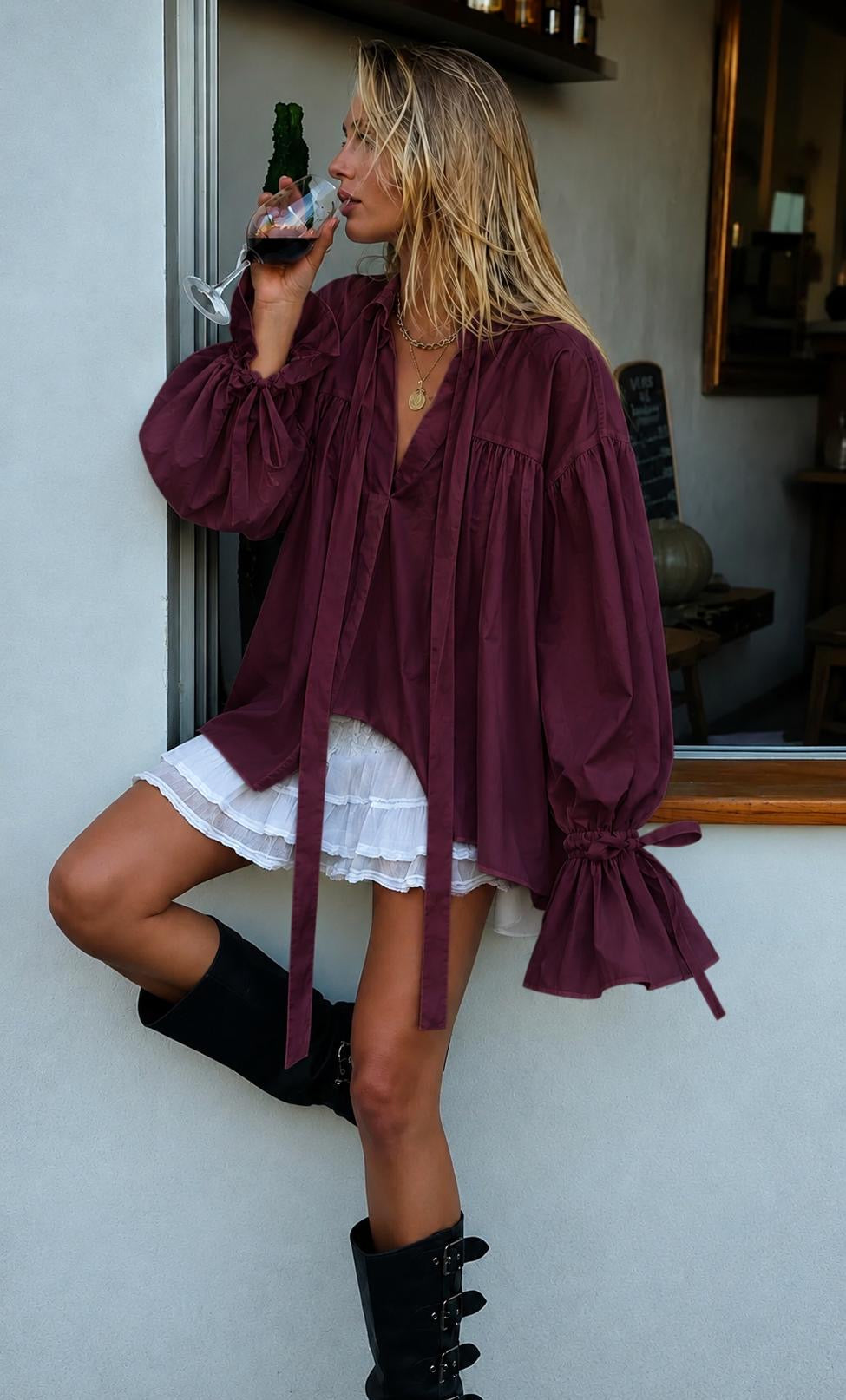 Flowy oversized blouse bordeaux