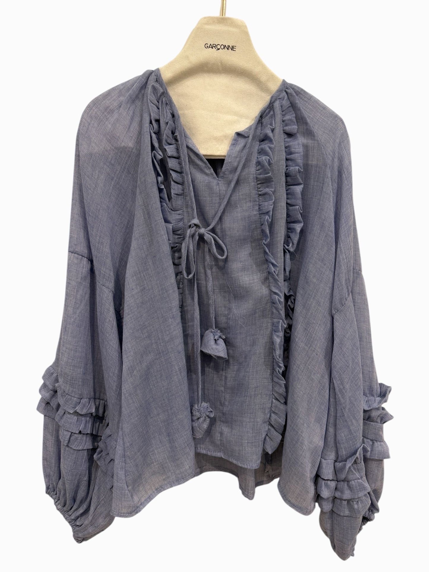 Garçonne top ruches blauw