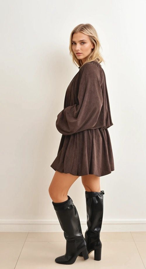 Feelkoo suedine jurk bruin