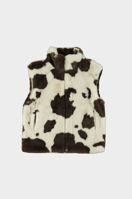 Fluffy fake fur gilet cow bruin