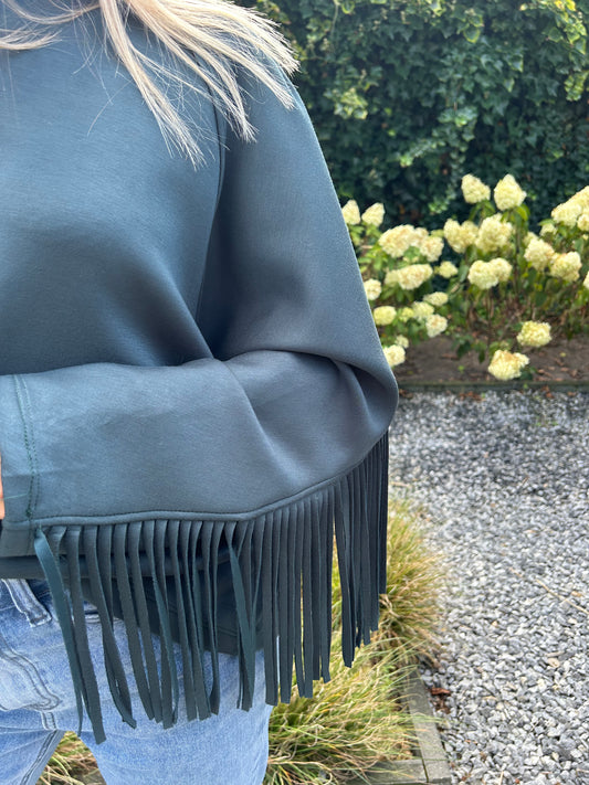 Lumina oversized sweatshirt franjes flessengroen