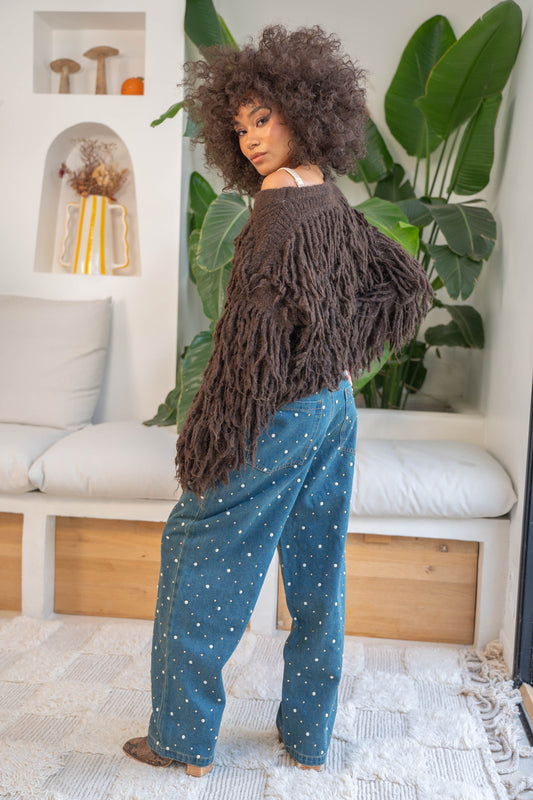 Gold & Silver Gigi trui franjes bruin