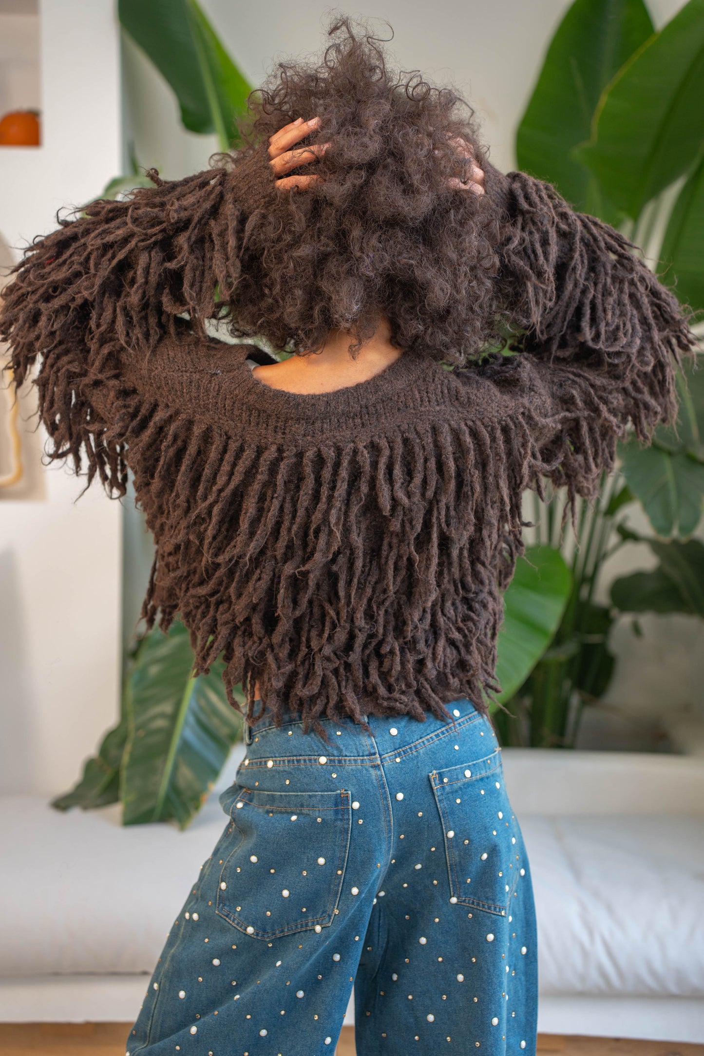 Gold & Silver Gigi trui franjes bruin