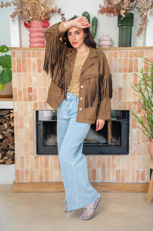 Gold & Silver Eva suède jasje franjes camel