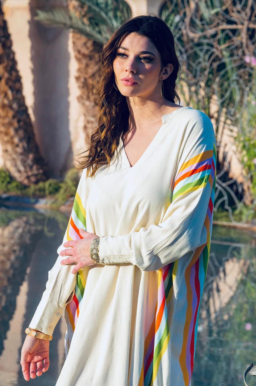 Gold & Silver Sacrapiento lange jurk regenboog crème