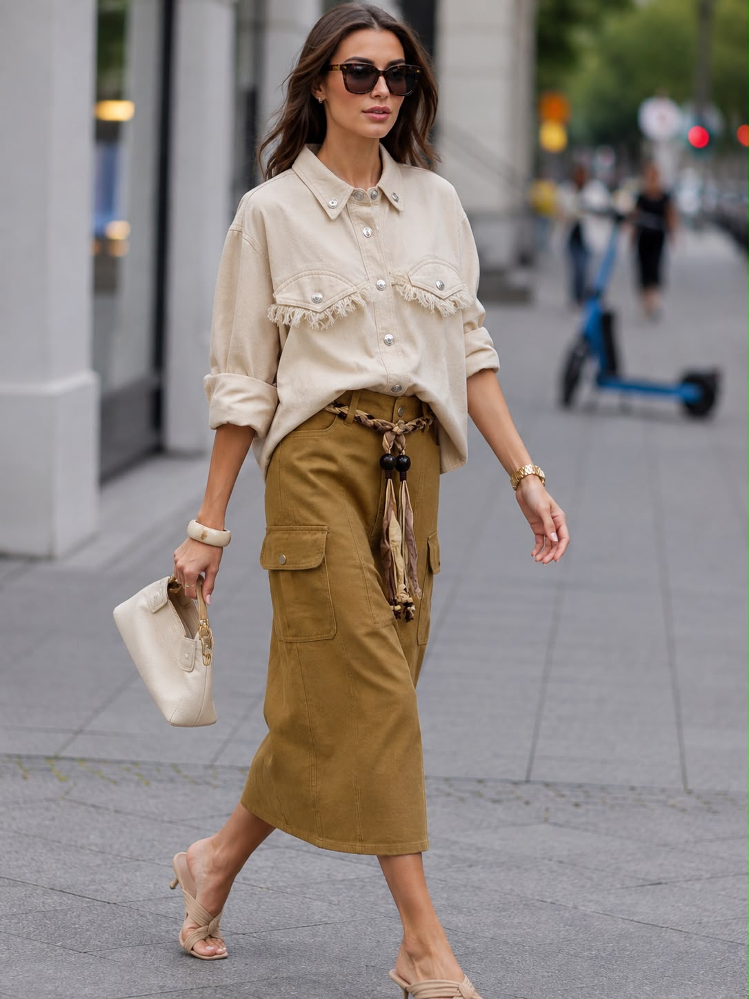 Jeans blouse franjes camel