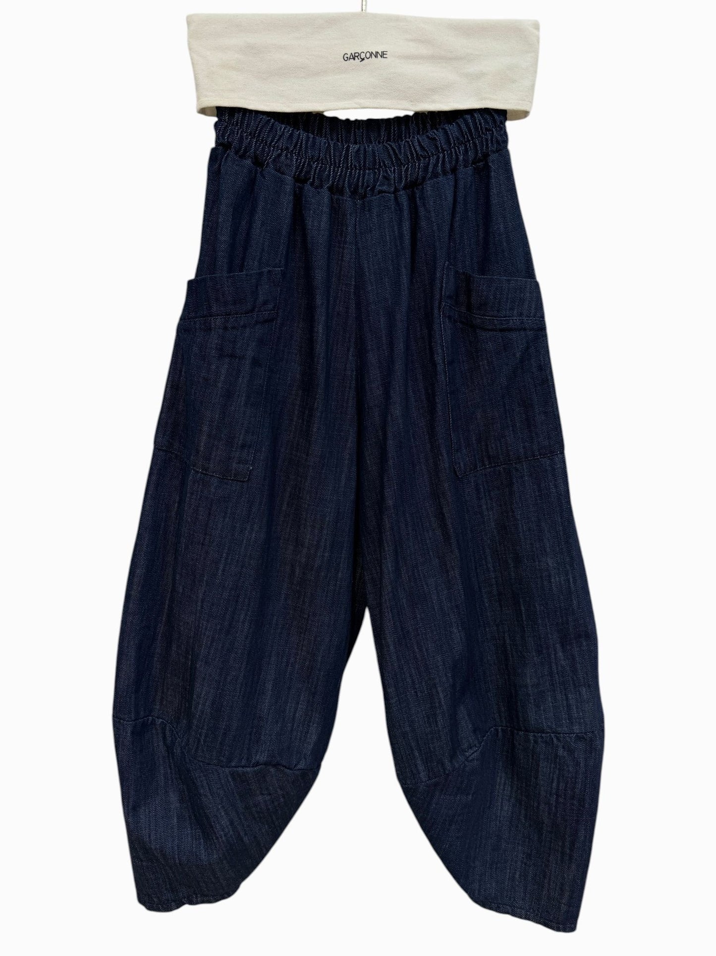 Garçonne balloon denim broek donkerblauw
