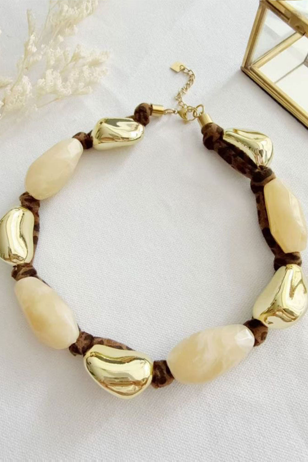 Ketting stenen leopard detail beige