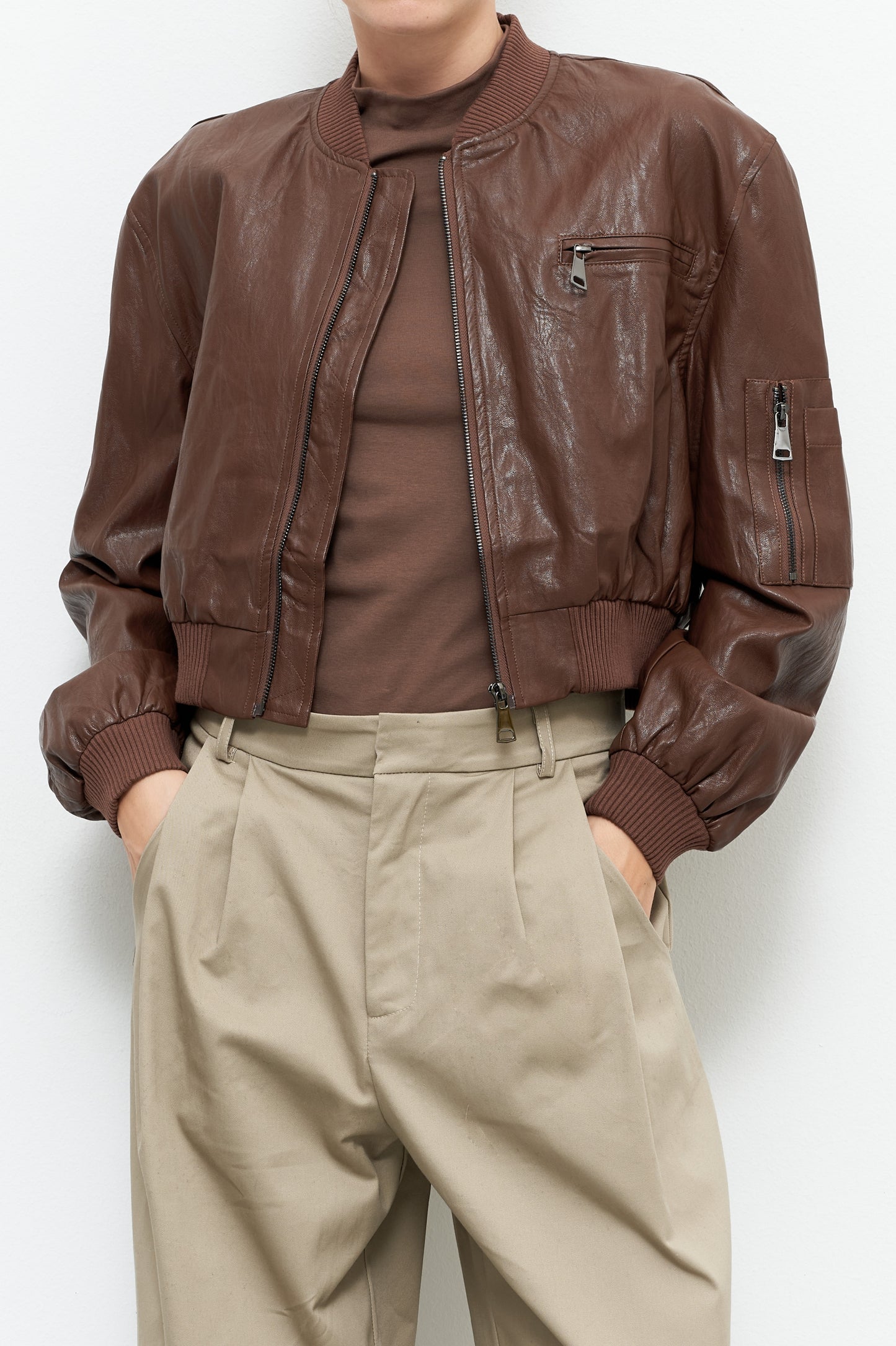 Lumina vegan leather bomberjack - Bruin