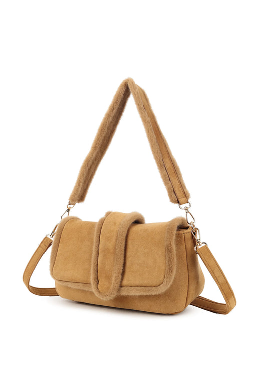 Giuliano kunst suède schoudertas teddy - Camel