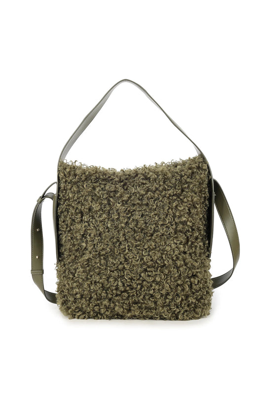 Giuliano fluffy teddy schoudertas - Olijf groen