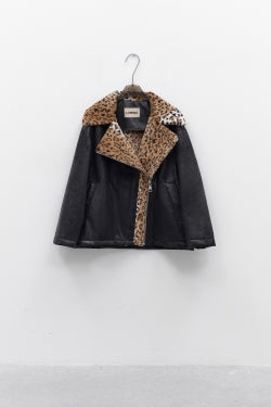 Lumina vegan leather jas leopard - Zwart