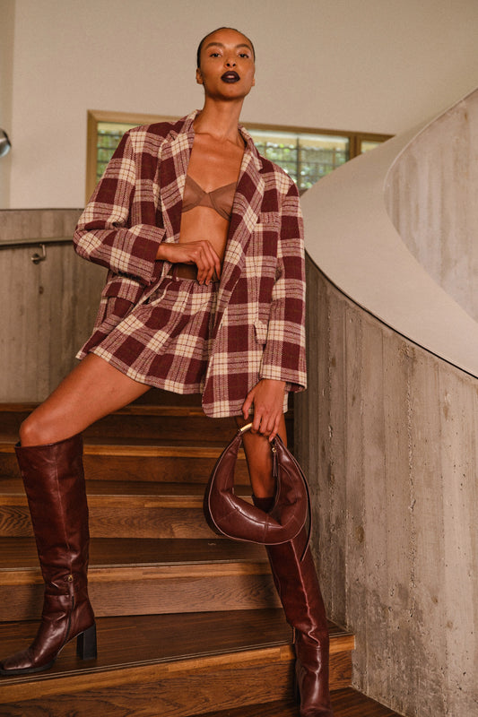 Lumina geplooide minirok Schotse ruit bordeaux