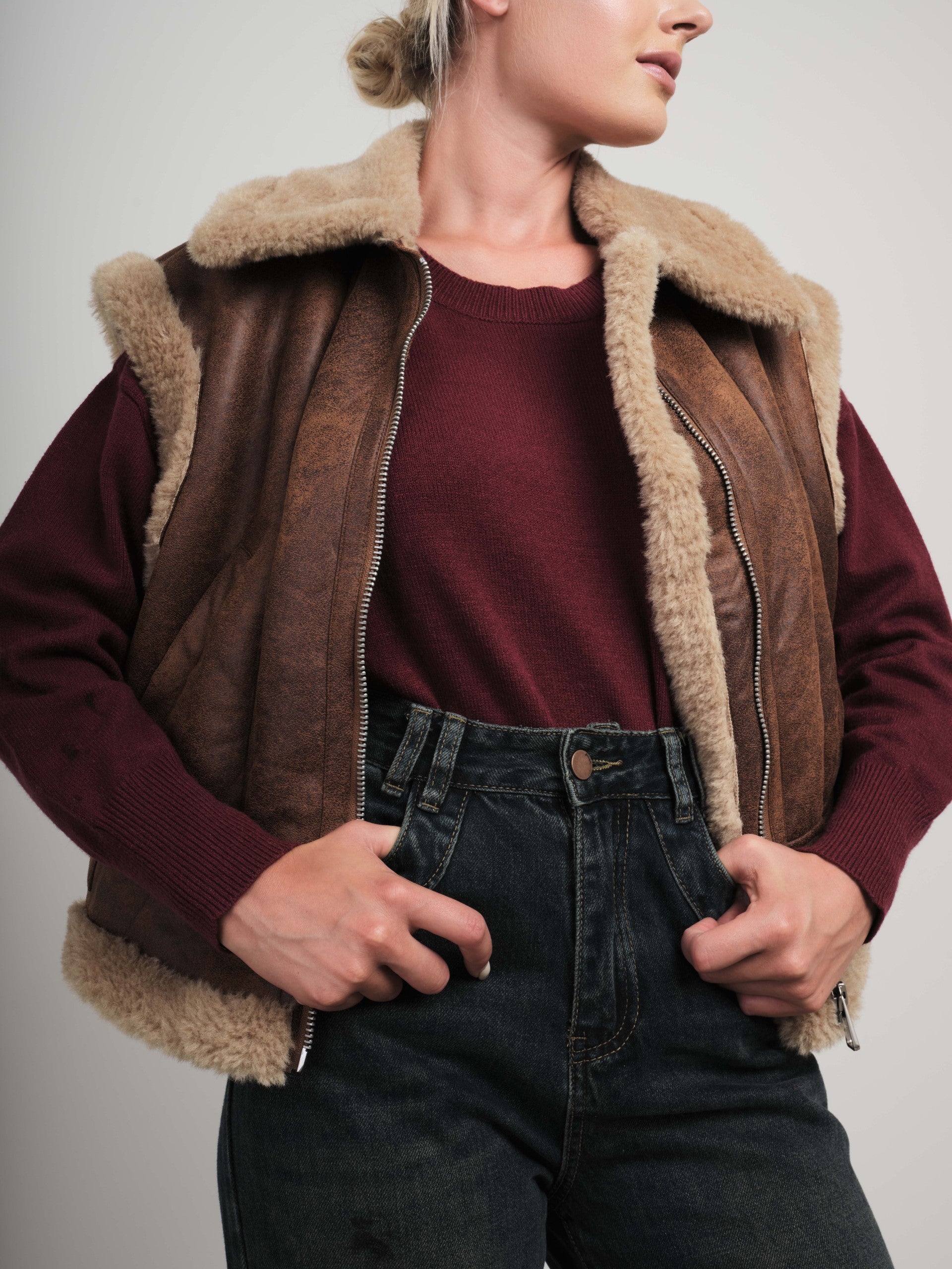 Vegan leather en fake fur gilet Teddi – Donnelli