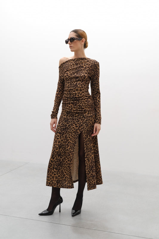 Lumina one-shoulder top leopard - Camel