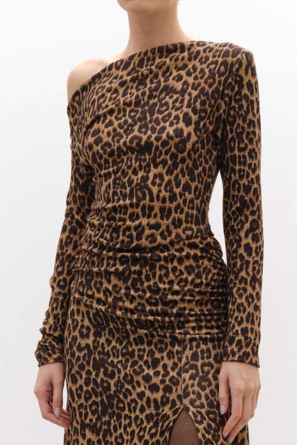 Lumina one-shoulder top leopard - Camel