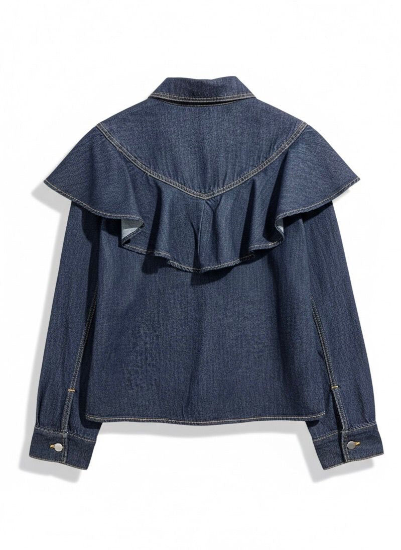 Denim blouse volant lichtblauw