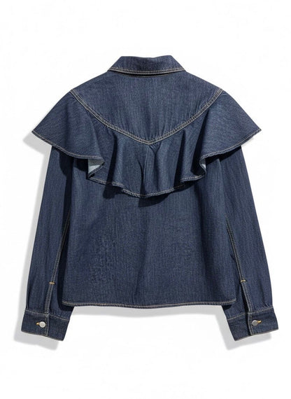 Denim blouse volant lichtblauw