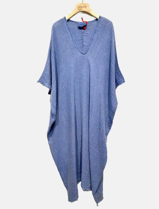 Garçonne kaftan jurk katoengaas - Blauw