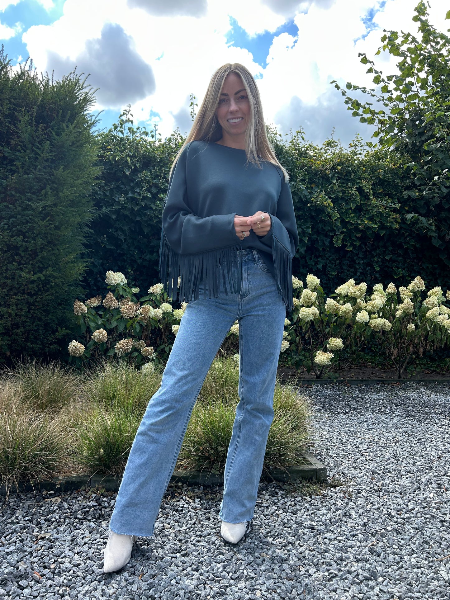 Lumina oversized sweatshirt franjes flessengroen