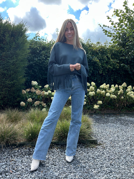 Lumina oversized sweatshirt franjes flessengroen