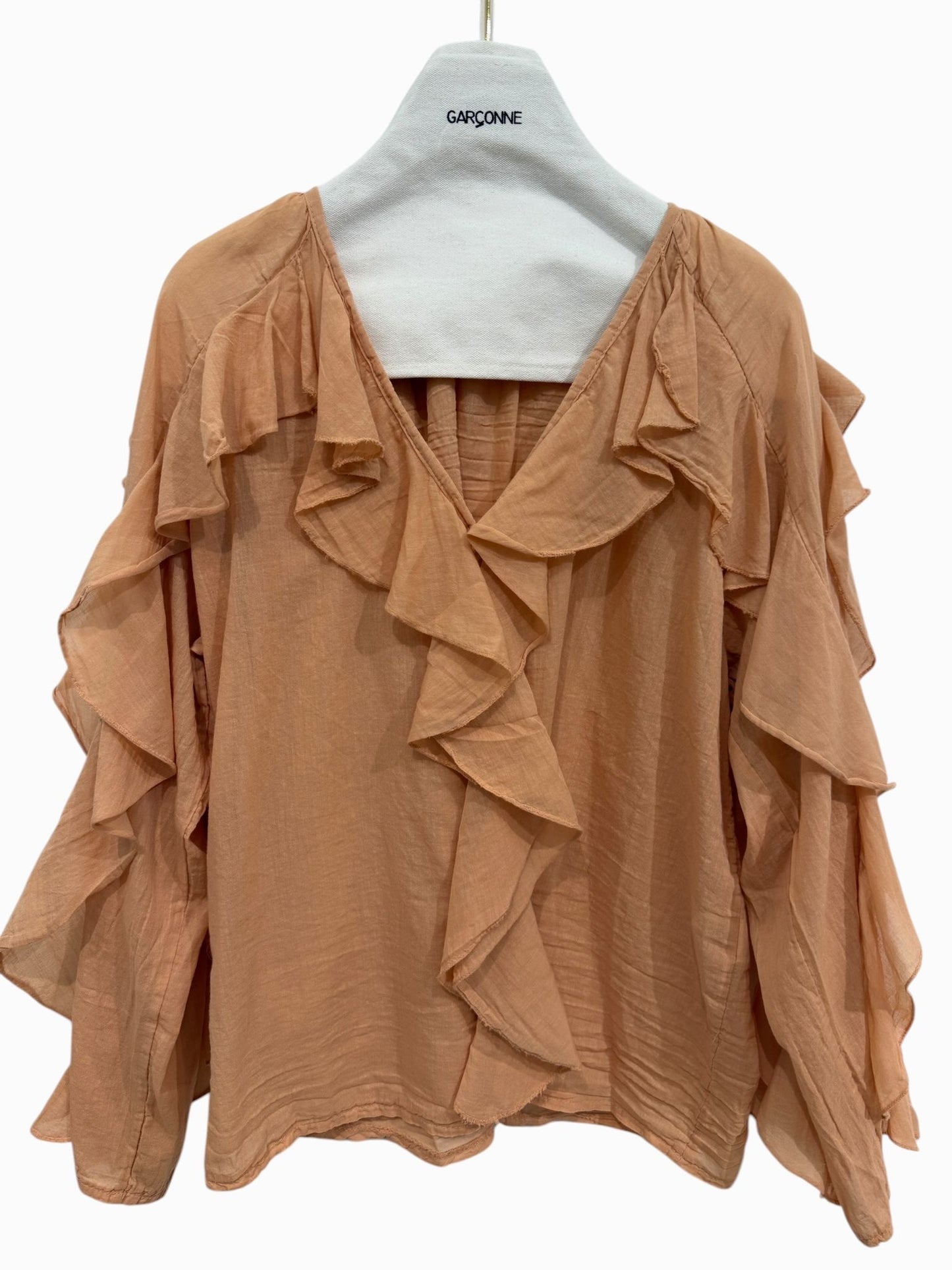 Garçonne blouse volants nude