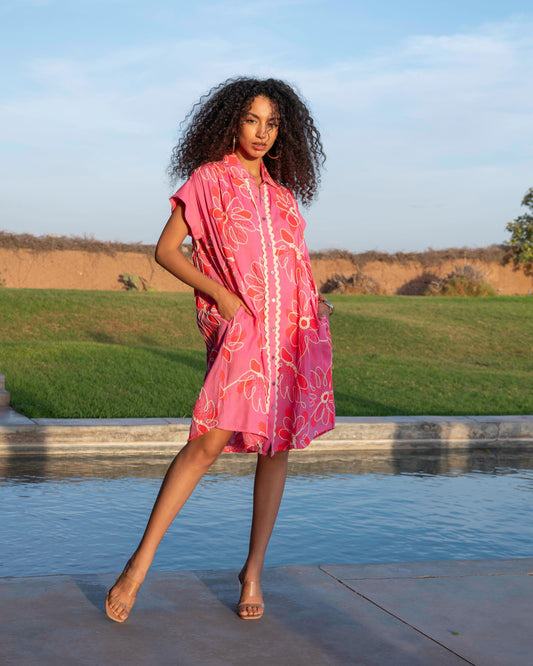 Bianca embroidered jurk Bella roze