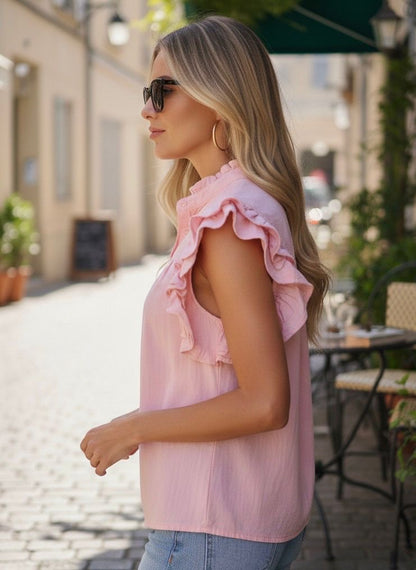 Mouwloze top ruches roze