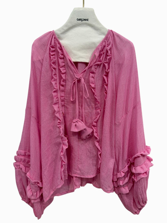 Garçonne top ruches roze