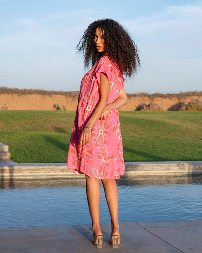 Bianca embroidered jurk Bella roze