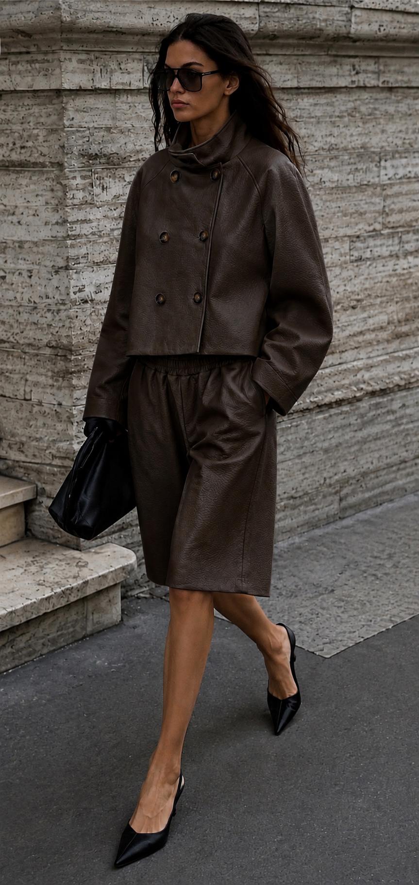 Vegan leather bermuda bruin