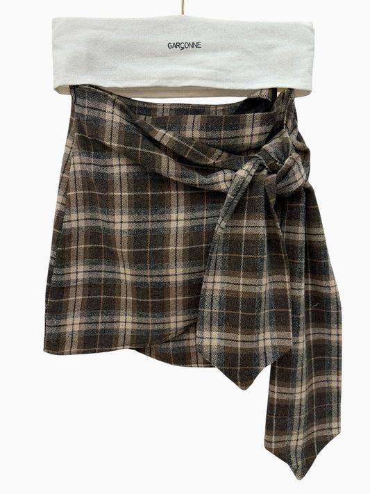 Garçonne rokje ruit strik ceintuur bruin