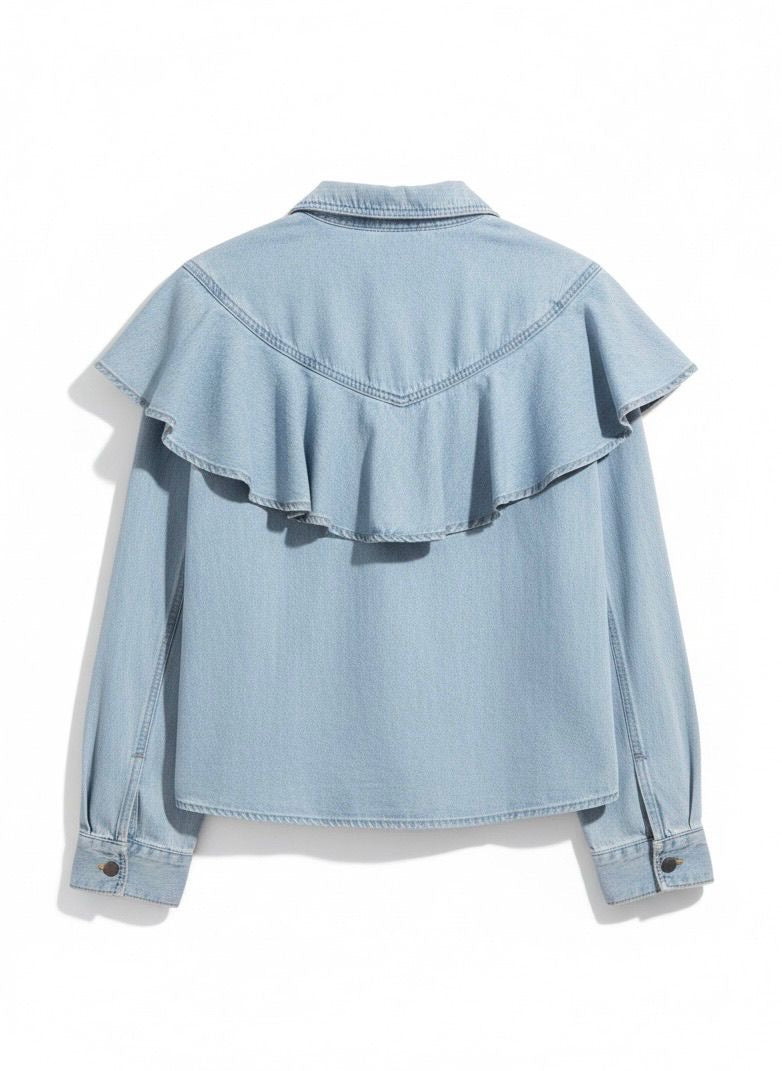 Denim blouse volant lichtblauw