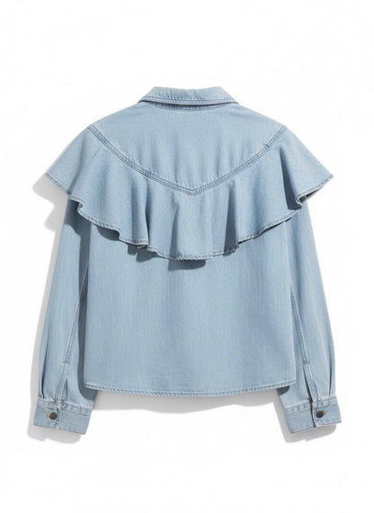 Denim blouse volant lichtblauw