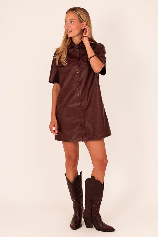 Jurkje doorknoop vegan leather bordeaux
