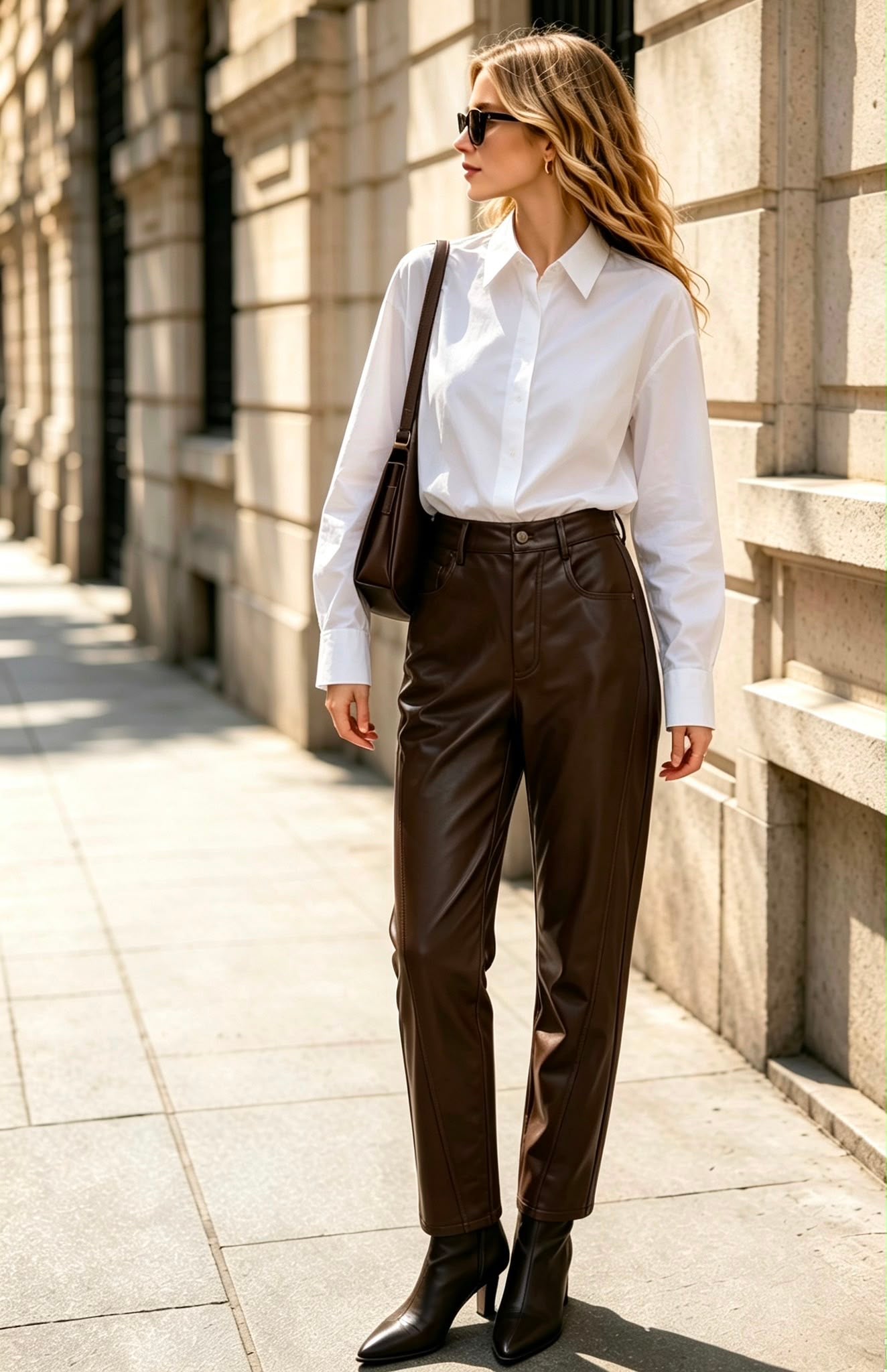 Vegan leather broek bruin