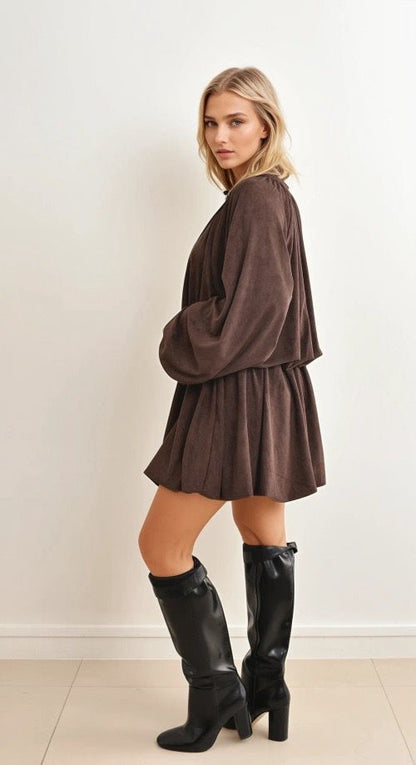 Feelkoo suedine jurk bruin
