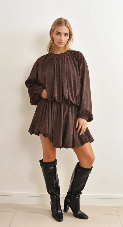 Feelkoo suedine jurk bruin