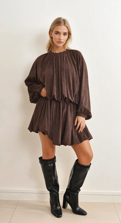 Feelkoo suedine jurk bruin