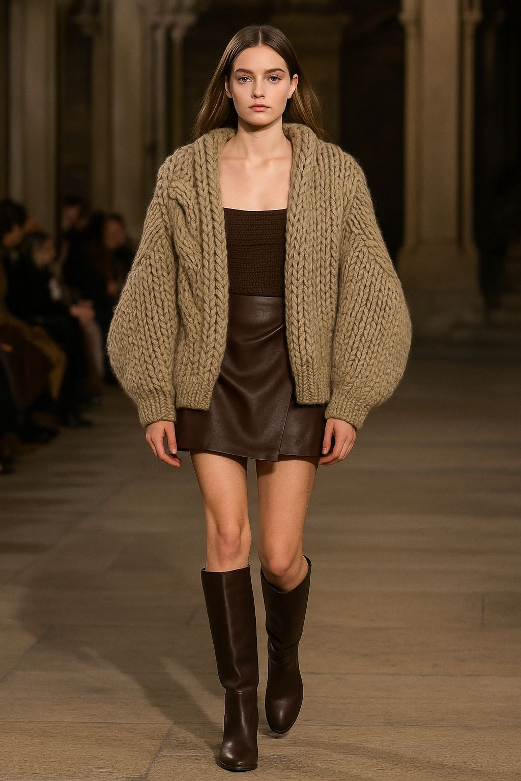 Garçonne kabel vest beige