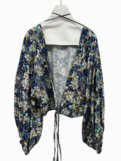 Garçonne flower top blauw